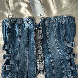 Denim Corset Top with Side Buckles
